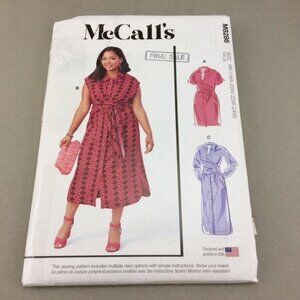 Mccalls 8286  Tie Front Shirtdress Dress Pattern Uncut Sz 18W-24W